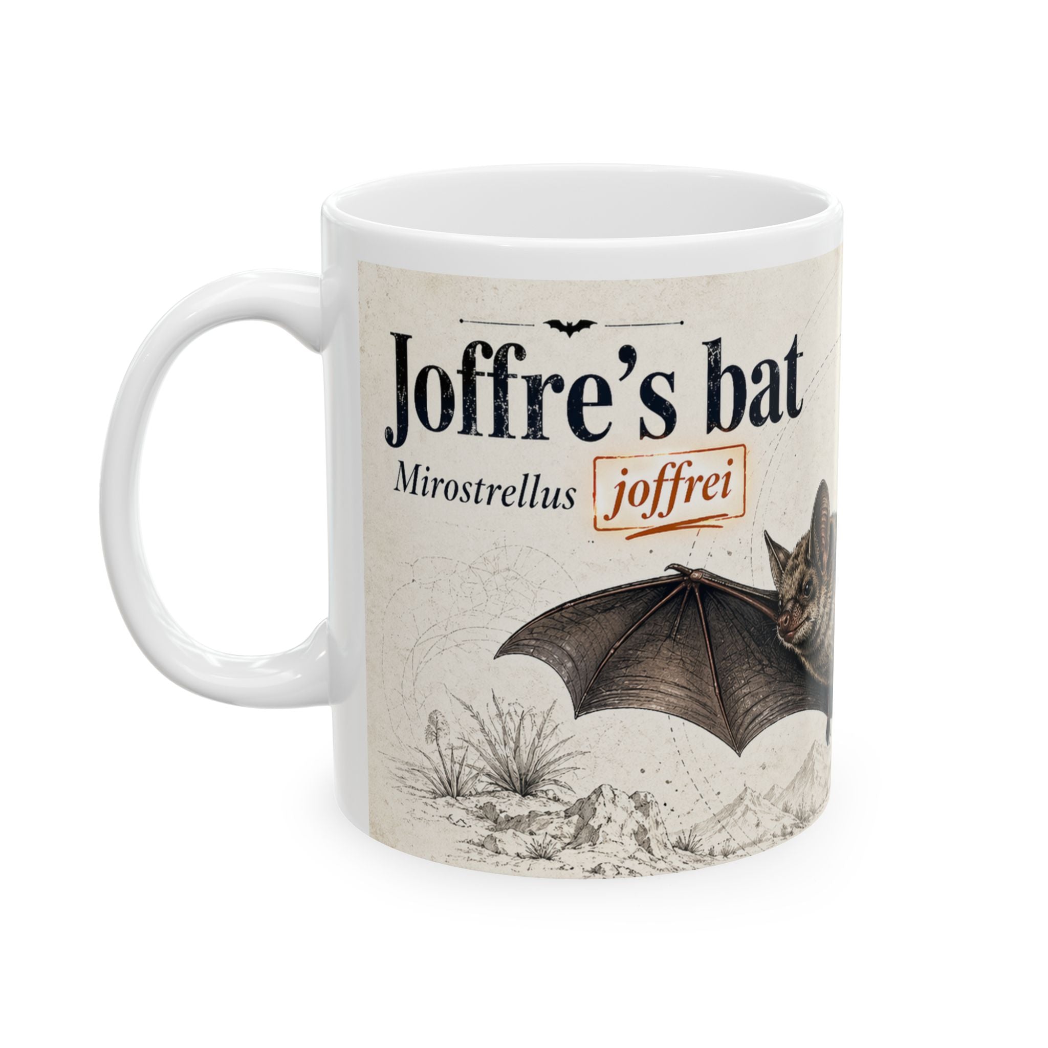 Bat Illustration Ceramic Mug – Vintage Natural History Joffre's Bat Art, 11oz & 15oz